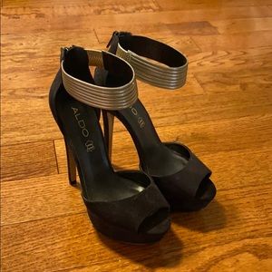 Also platform heel with gold strap worn once